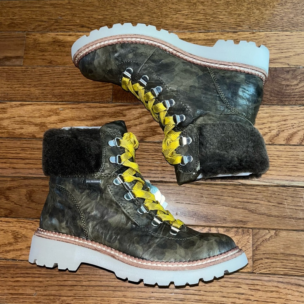 Bionica Danie Genuine Shearling Trim Hiking Boots Olive Green Camo Women’s 6 NEW - Picture 4 of 15